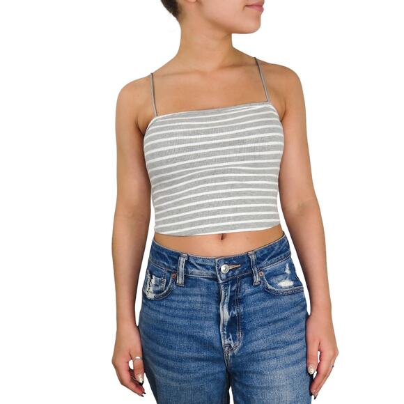 Shein Gray Ribbed Knit Striped Cami Tank Top Crop Top Cami Tank Small - Picture 5 of 6